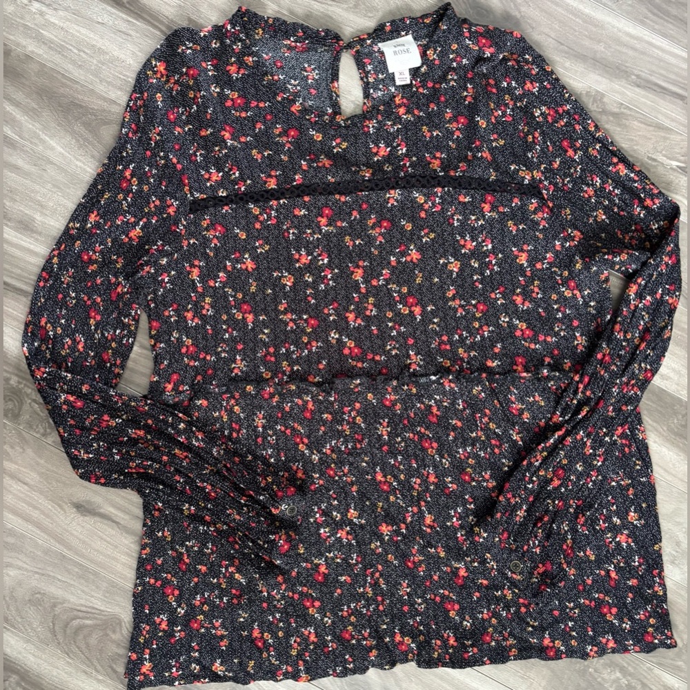 Boho Top Crinkle Rayon Frills Crochet Inlay Long Sleeve